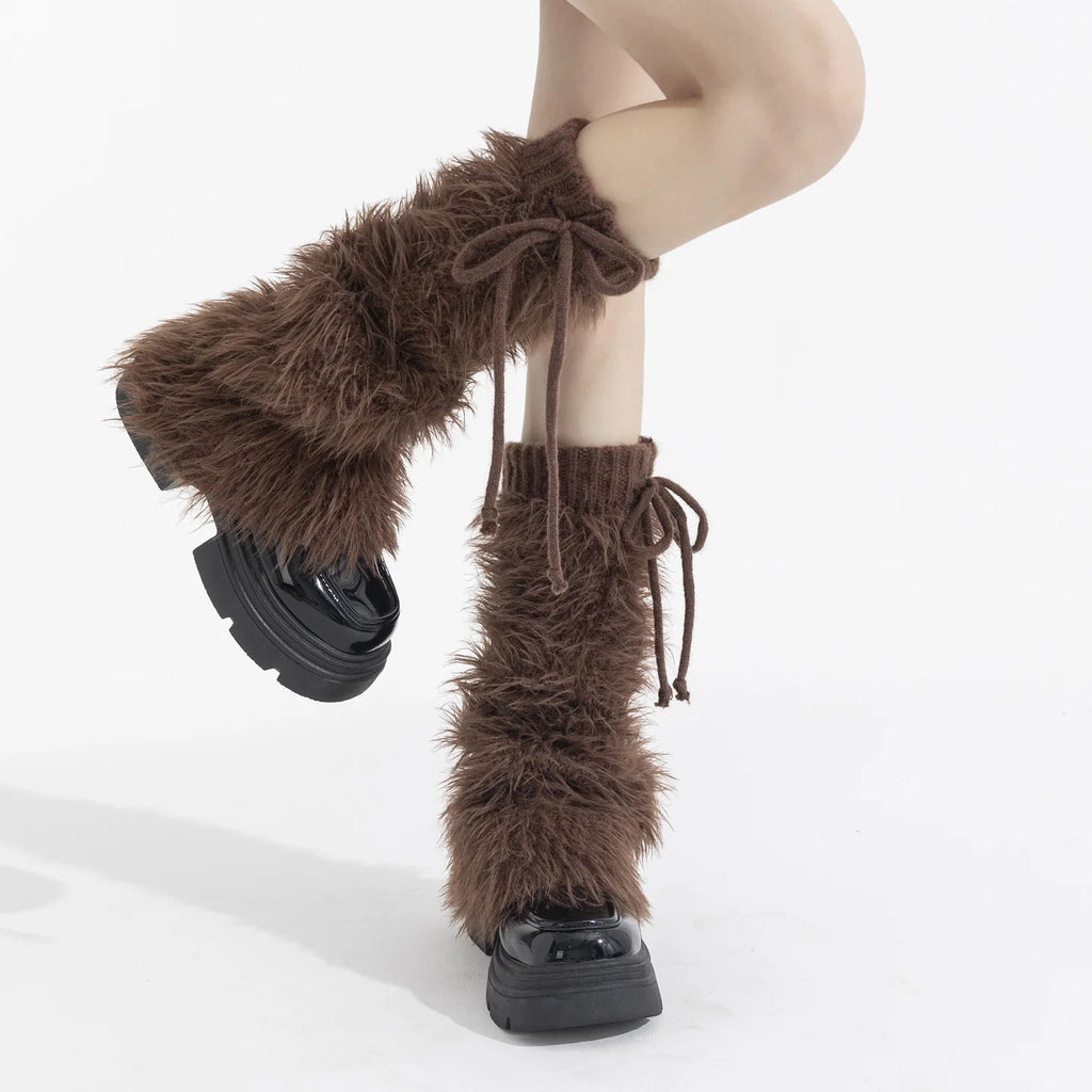 Britney Y2K Faux Fur Leg Warmers | Brown