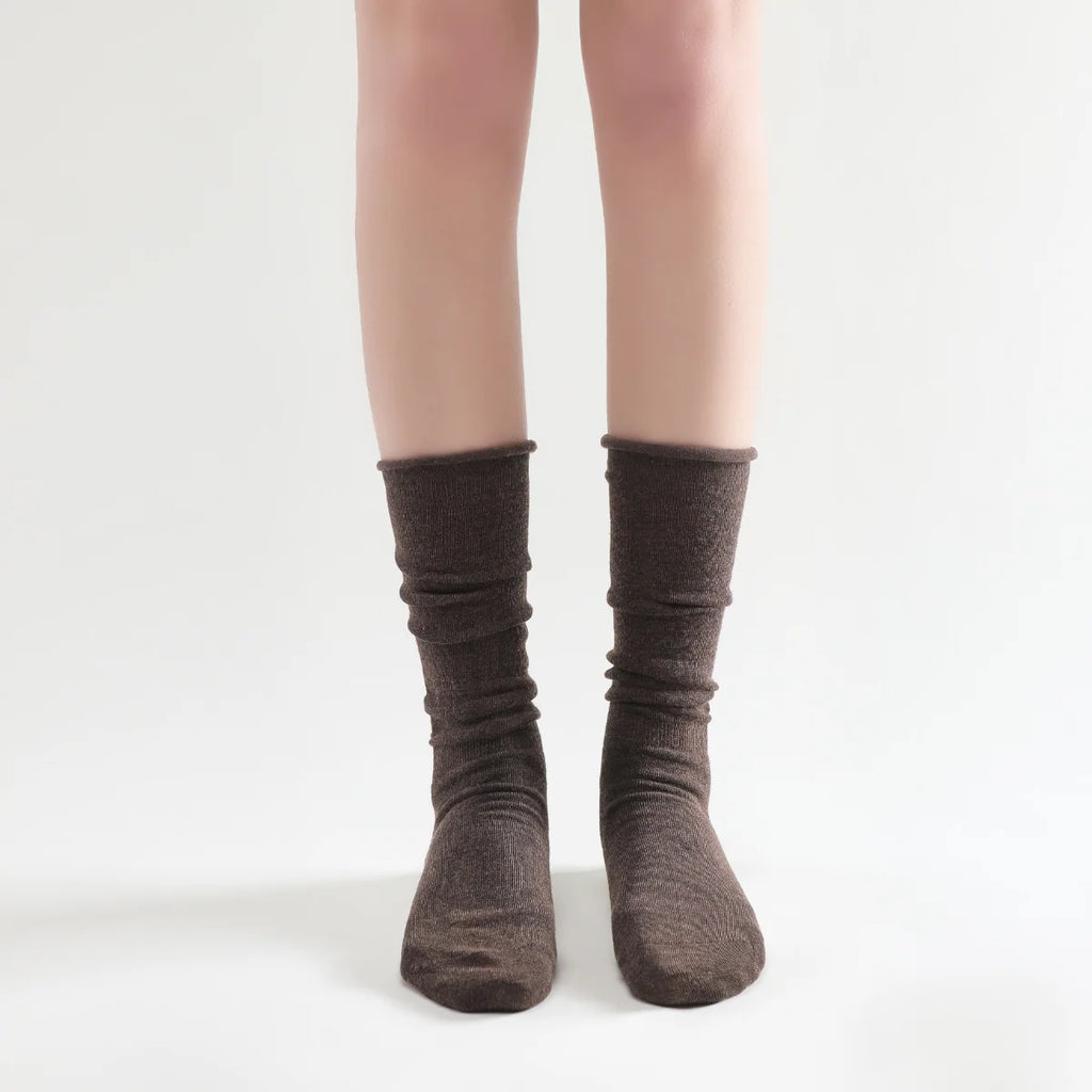 Sadie Wool Blend Slouch Mid High Sock | Brown