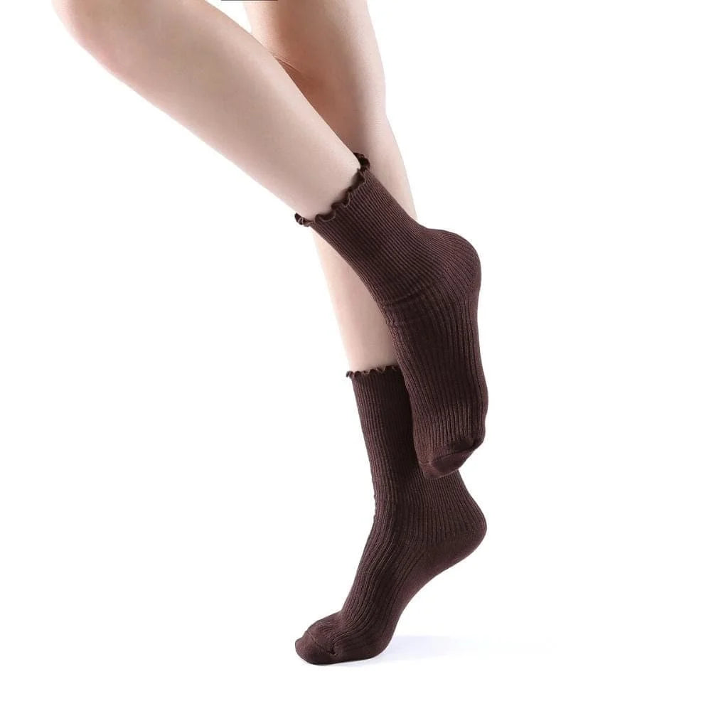 Princess Lulu Ruffle Crew Sock | Brown Main image