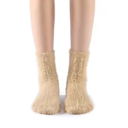 Polly Fuzzy Crew Sock | Beige