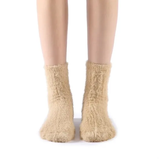Polly Fuzzy Crew Sock | Beige