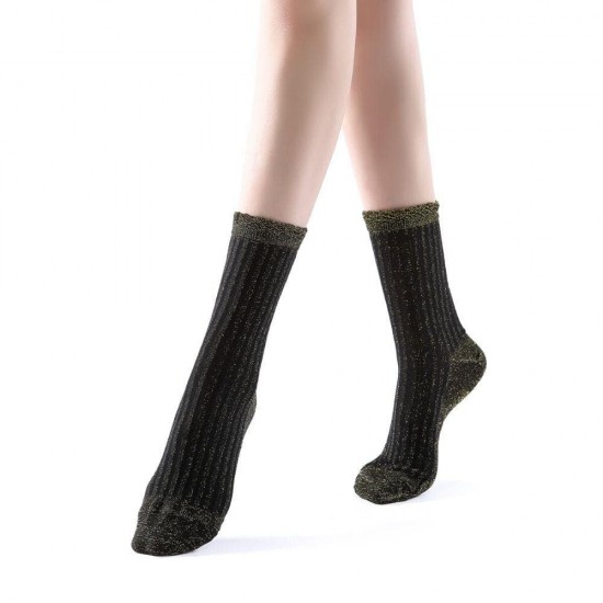 Aliyah Scallop Sparkle Crew Sock | Black Gold