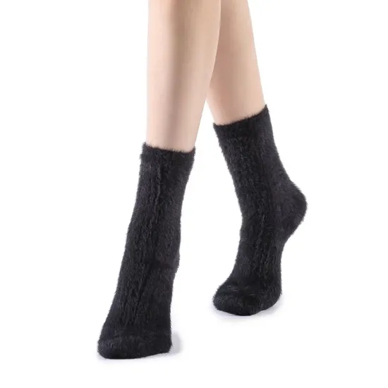 Polly Fuzzy Crew Sock | Black