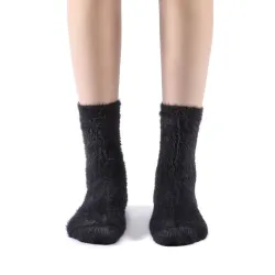 Polly Fuzzy Crew Sock | Black