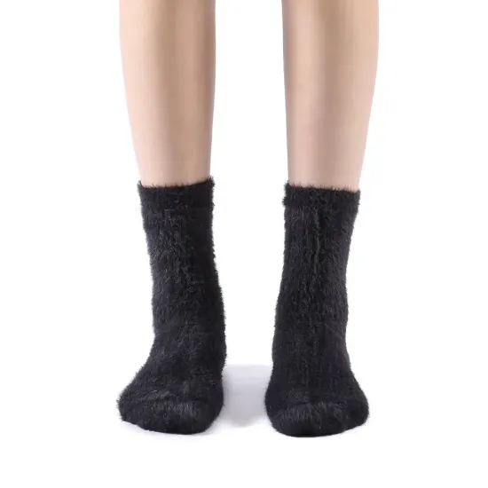 Polly Fuzzy Crew Sock | Black