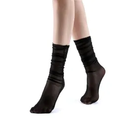 Neverminder Slouch Sheer Crew Sock | Black