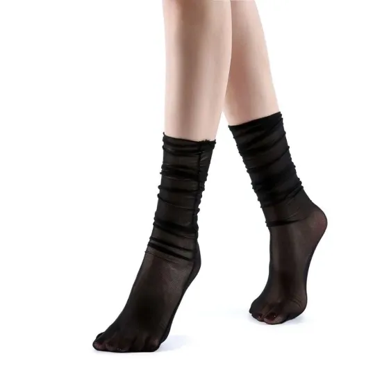 Neverminder Slouch Sheer Crew Sock | Black