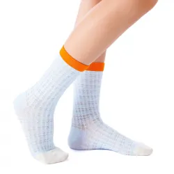 Zoe Color Block Pointelle Semi-Sheer Crew Sock | Blue
