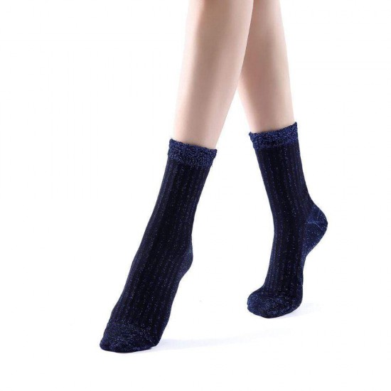 Aliyah Scallop Sparkle Crew Sock | Blue
