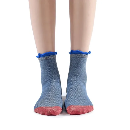 Daphne Ruffle Glitter Ankle Sock | Blue