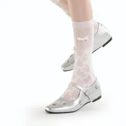 Gabriella 3D Bow Ribbon Applique Lace Crew Sock | White