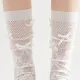 Gabriella 3D Bow Ribbon Applique Lace Crew Sock | White