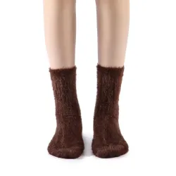 Polly Fuzzy Crew Sock | Brown