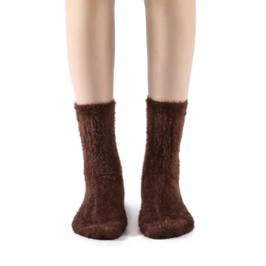 Polly Fuzzy Crew Sock | Brown