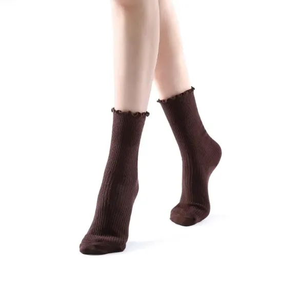 Princess Lulu Ruffle Crew Sock | Brown